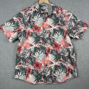 Tommy Bahama Shirt Mens L Mojito Bay Teal Pink Floral Hawaiian Button Tropical